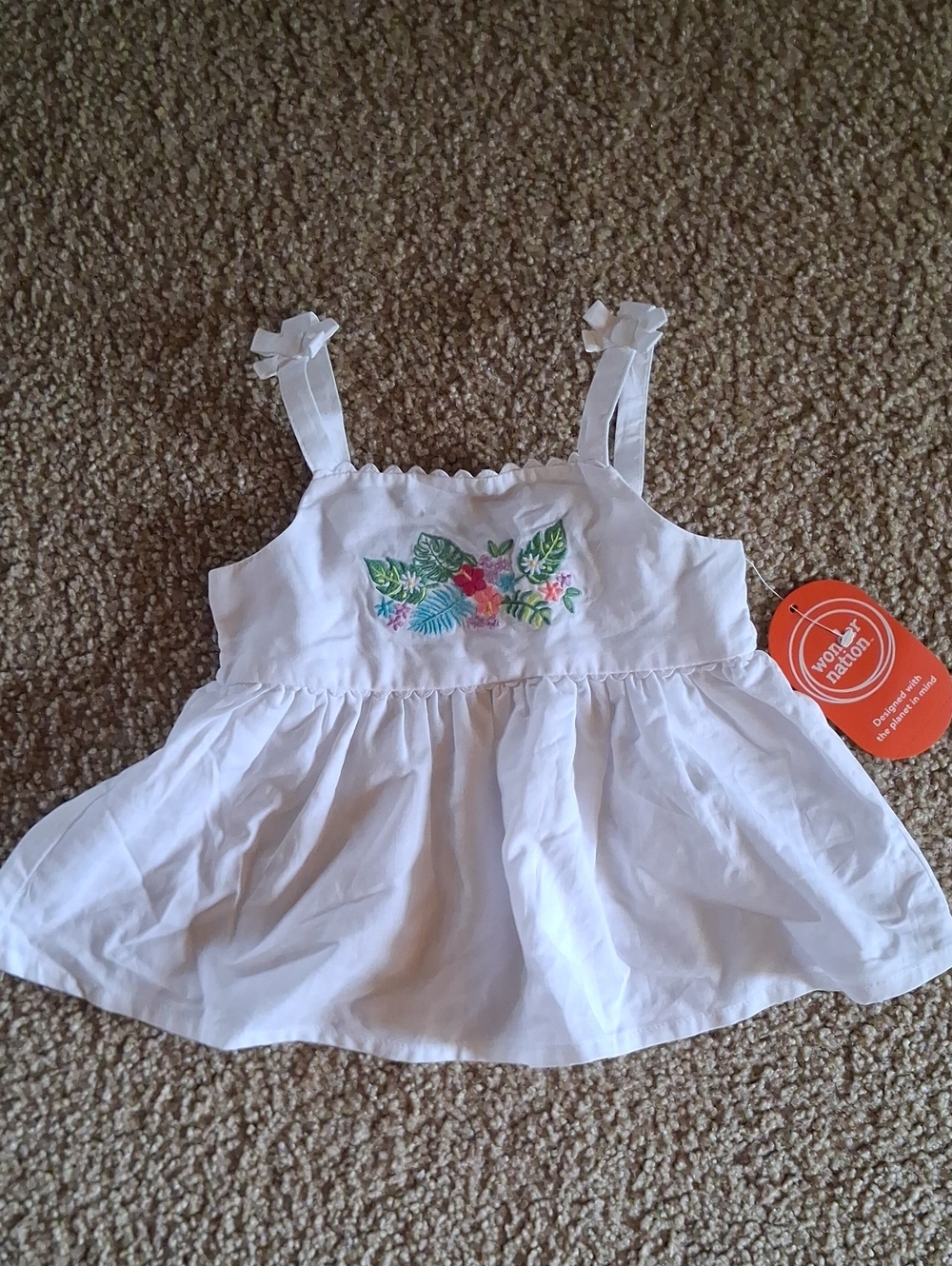 wonder nation 2T Toddler Girl White Embroidered Floral Tank Top
